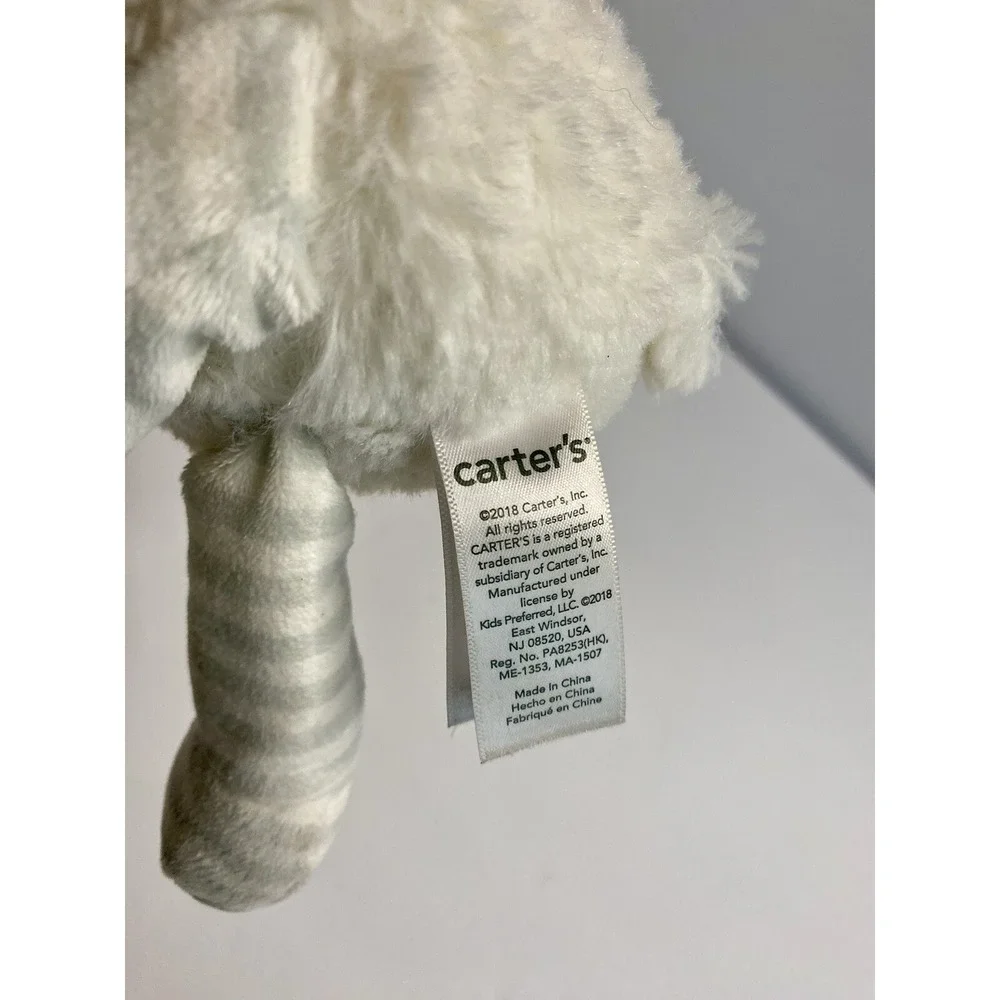 Carters White Lamb Plush Stuffed Animal Gray Stripe Legs‎ Ears Rattle 67378 2018